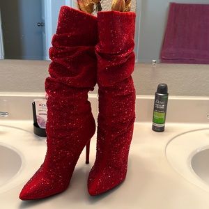 Jessica Simpson red heeled boots